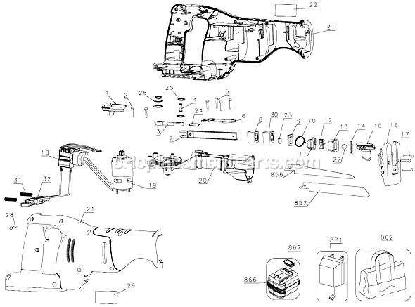 Page A Diagram and Parts List for FS2400RS Type 1 Black and Decker Reciprocating Saw